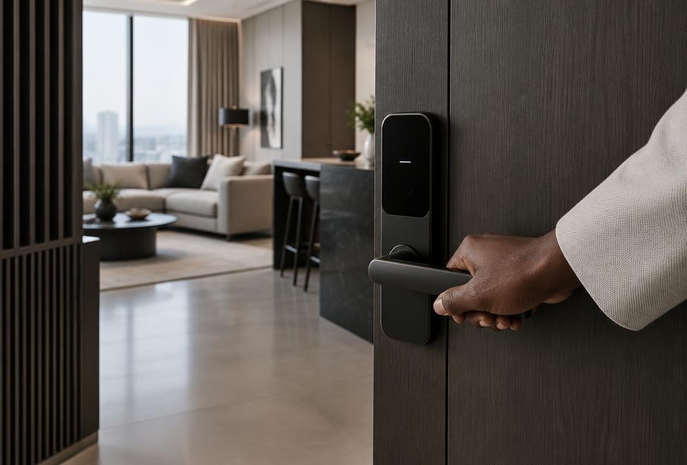 Smart lock at an apartment entrance